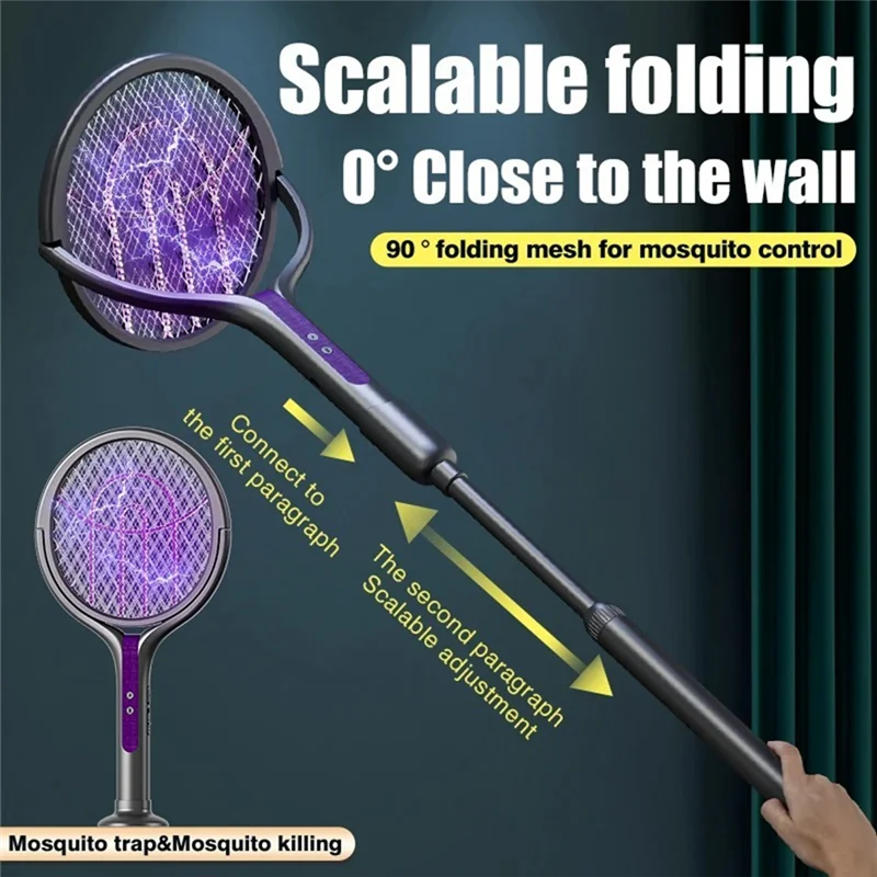 

【Lowest-Price!】Scalable Electric Mosquito Racket Mosquito Lamp USB Rechargeable Adjustable 5-Layer Protection Grid Gnat Trap Cat
