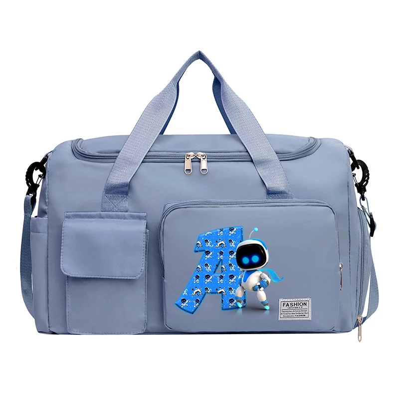 Astro Bot Women Men Travel Bags Anime Printed Letter Fashion Large Gym Duffle Bags with Shoe Compartment Sport Fitness Handbags