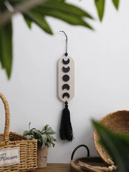 Wooden Hanging Decor Moon Phase Boho Home Decoration Wall Hanging Decor Black Macrame Nordic Living Room Decor Asesthetic Art