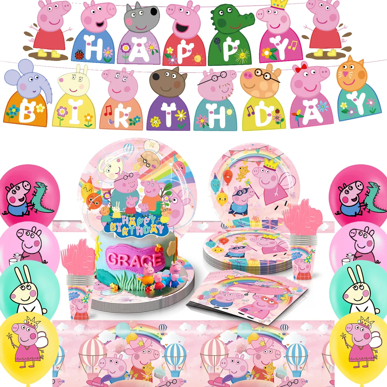 Cute Cartoon Peppa Pig Series Balloon Set Trophy Page George Children's Birthday Toy Decoration Aluminum Balloon Party Supplies