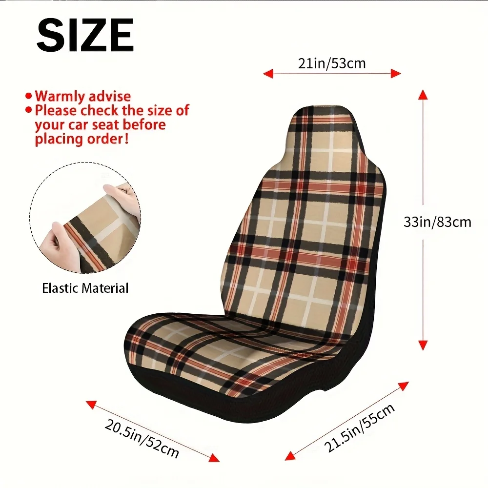 2pcs, Vintage Check Plaid Design Car Seat Covers, Practical Gift Idea For Drivers And Car Owners, Easy To Install On Driver And