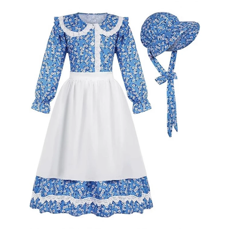 

Детский исторический костюм-платье в стиле колониальной эпохи для девочек, винтажный, с цветочным узором, для карнавала, праздников, в стиле пустынных жителей, паломников, деревенских жителей, сказочных образов