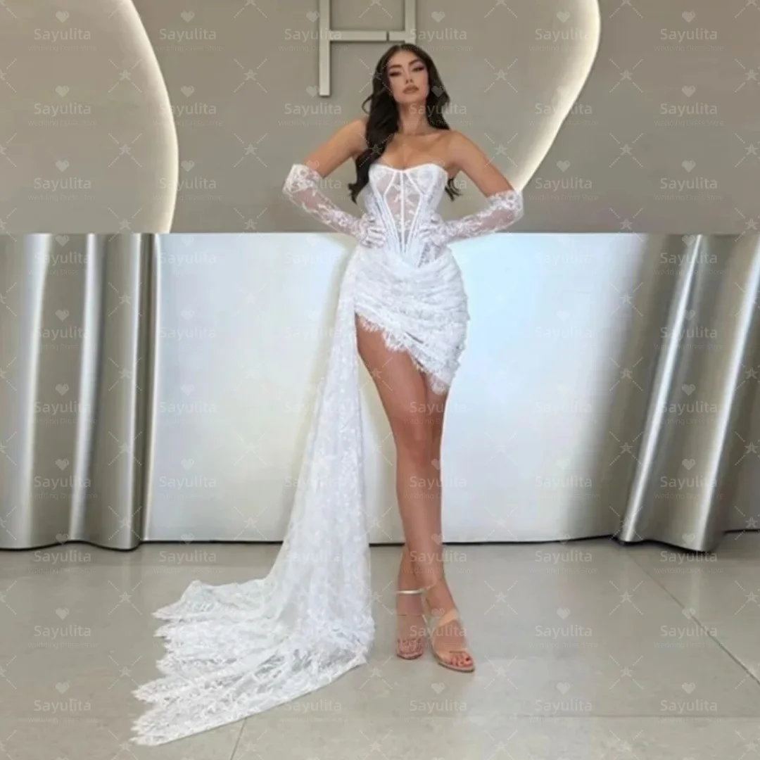 

Sayulita Мини Кружевные платья для выпускного вечера Милая сексуальная коктейльная вечеринка платья с длинными рукавами Flutters свадебное платье невесты по индивидуальному заказу