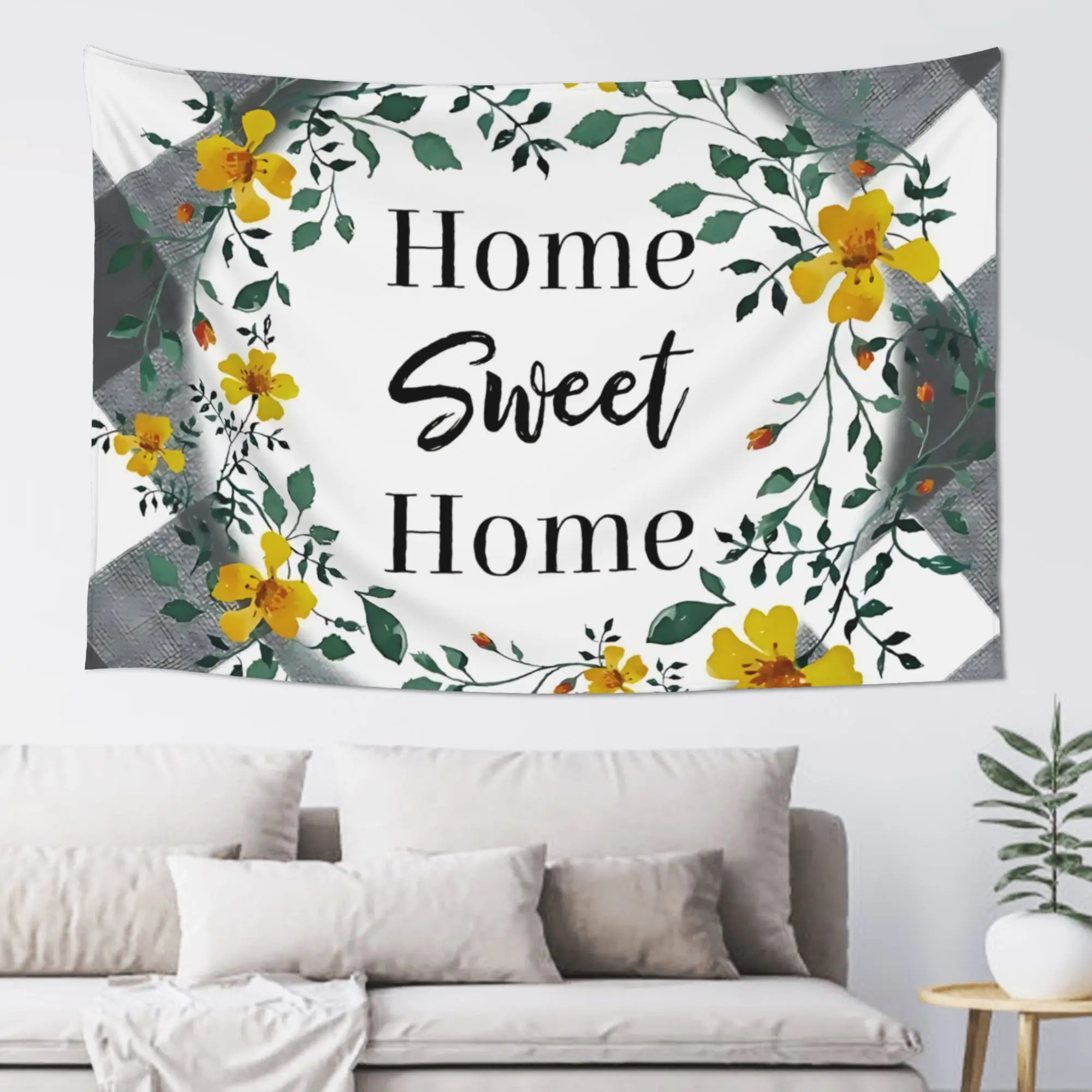 Home Sweet Home Floral Plaid Print Tapestry Room decoration  Home Decoration Tapestry Decor Accessories Cute Room Decor