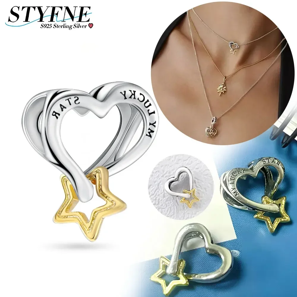 

925 Sterling Silver Lucky Star & Heart Charm Beaded Fit Original Bracelet Diy for Women Jewelry Commemorative Gift