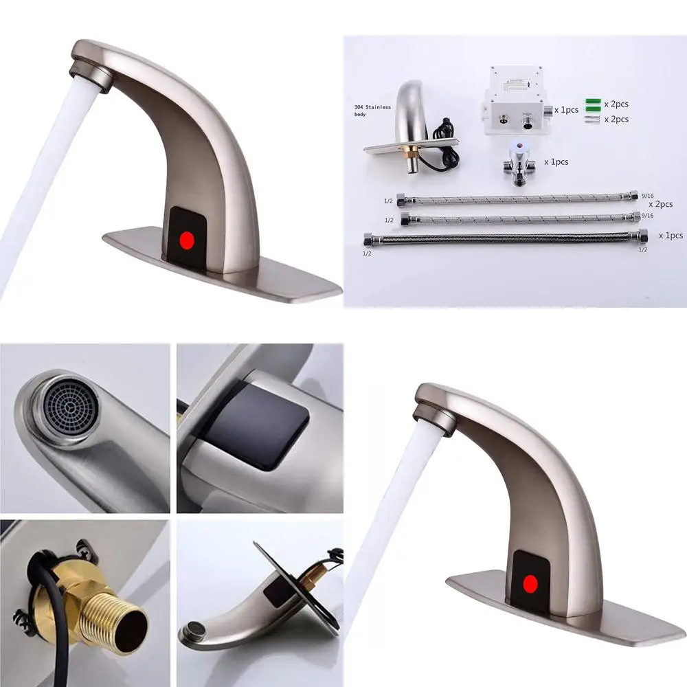 

Hands-Free Touchless Bathroom Faucet with Motion Sensor and Nickel Finish Mixer