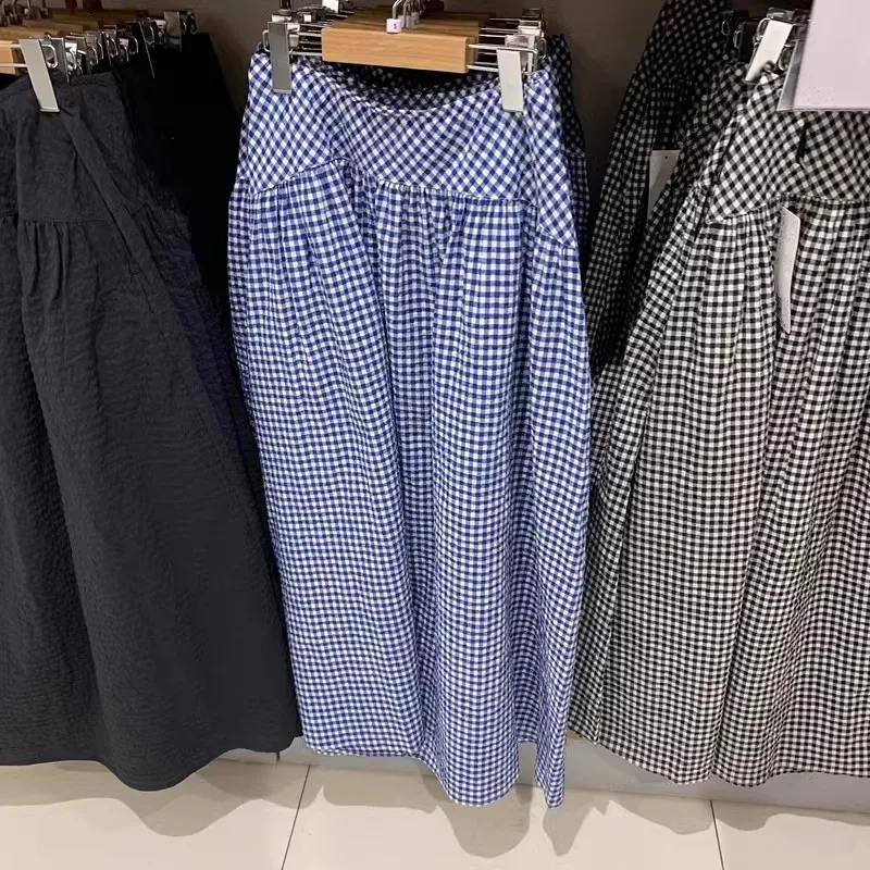 

Лето 202, женская повседневная юбка-миди трапециевидной формы с пузырьками, длинная юбка с высокой талией, свободная посадка, обычная тонкая