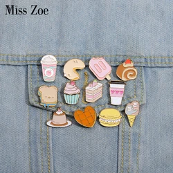 Mini Food Enamel Pins Custom Coffee Cake Dessert Brooches Lapel Badges Afternoon Tea Funny Jewelry Gift for Kids Friends
