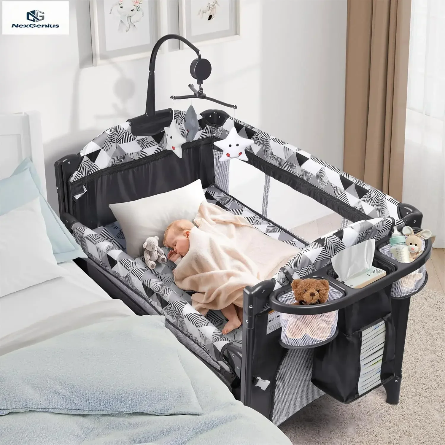 Baby Bassinet Bedside Sleeper Portable Pack Play Changing Table Crib Carry Bag Cosleeper Attach Bed Newborn Toddlers