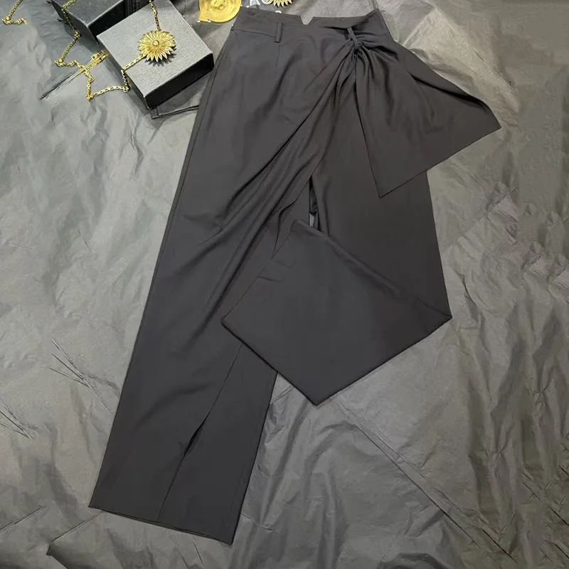 Women's Bow-Detail Pants, Wool-Blend Wide-Leg Pants, Casual and Versatile High-Quality Straight-Leg Pants, 2026, New Arrival, view 5