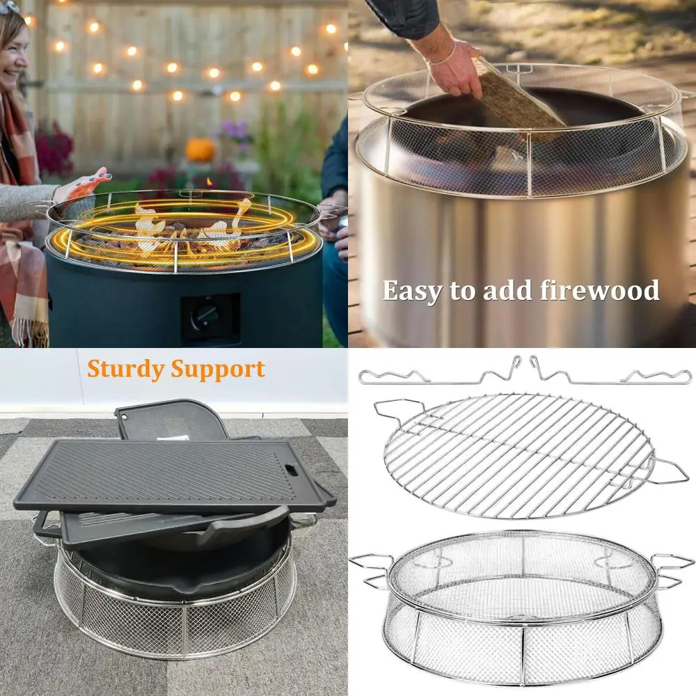 

19.5 Inch Stainless Steel Spark Screen Cover with Cooking Grate and Grill Stick for Outdoor Fire Pits