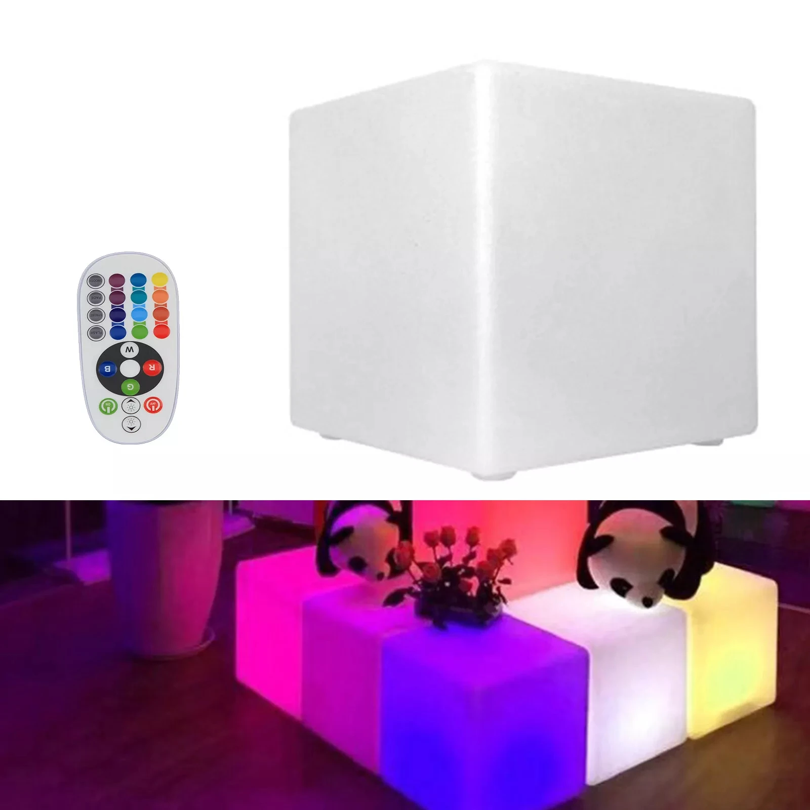 

16” LED Light Cube Stool: RGB Color-Changing Chair with Remote Control & Rechargeable
