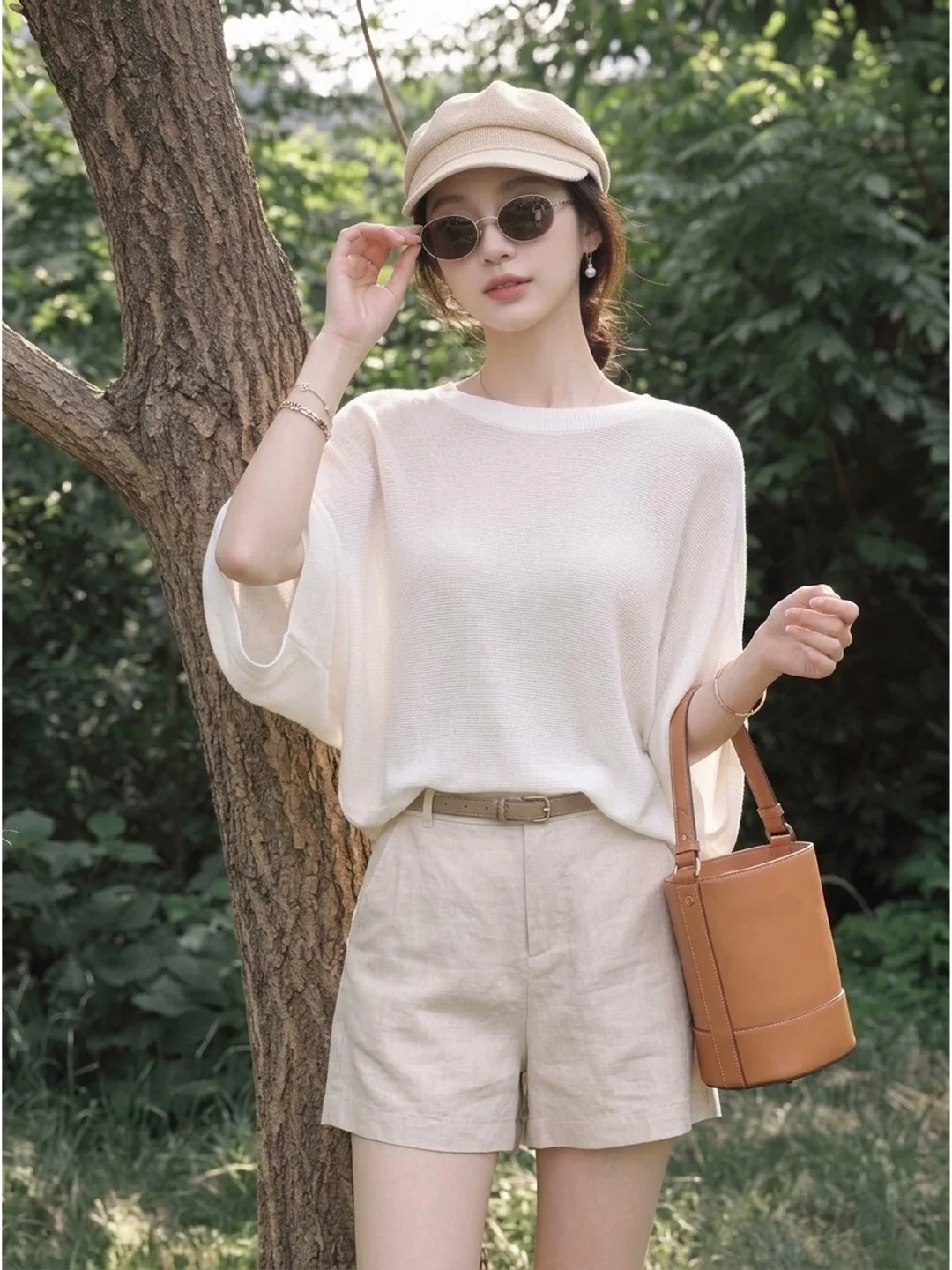 Summer 2026 Soft Pure Color Knitted Loose Fit Overhead Shirt Korean Style Comfortable Casual V-Neck Regular Sleeve Women's Top