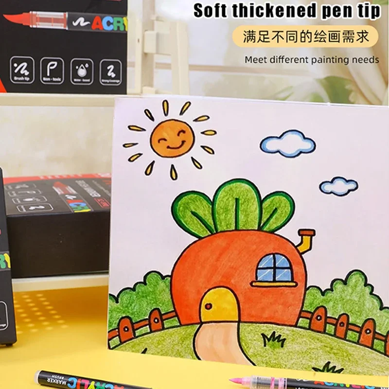 12-60 Farben Acryl-Marker, Malstifte mit weicher Pinselspitze, wasserfeste Farbstifte für Steinmalerei, Holz, Stein, Glas, DIY-Bastelarbeiten – Detail 4