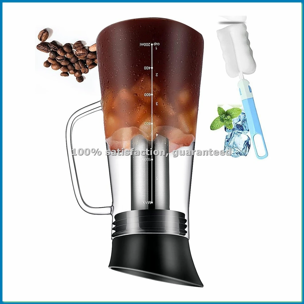 Cold Brew Coffee Maker, Iced Coffee Maker Machine, Cold Brew Tea Pitcher Glass and Airtight Lid Coffee Pot 1.2L-AT35