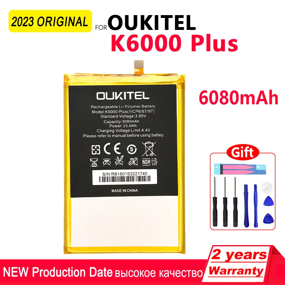 

Original 6080mAh K6000 plus Rechargeable Battery For Oukitel K6000 plus Phone High quality Batteries With Tools+Tracking Number