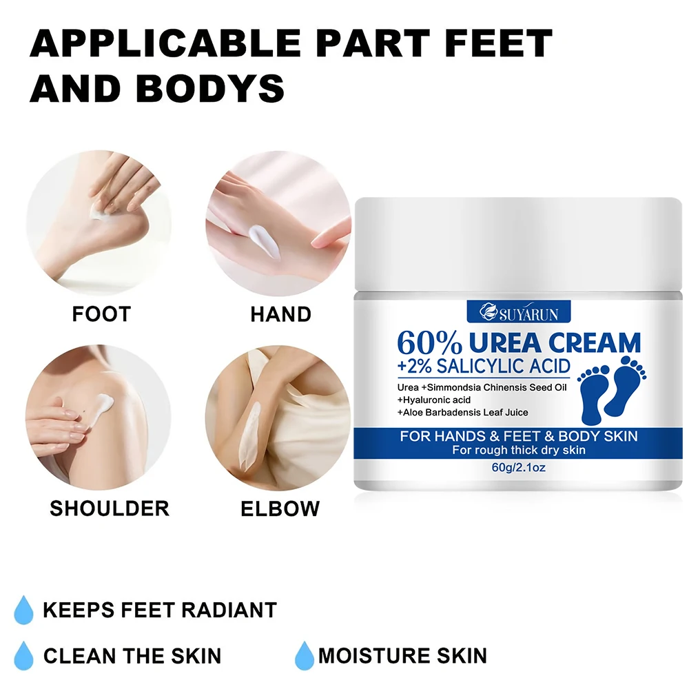 SUYARUN 60% Urea+2% SALICYLIC ACID  for Heels & Dry Skin - Intensive Moisturizing Treatment, Callus Remover, Diabetic Foot Care. view 5