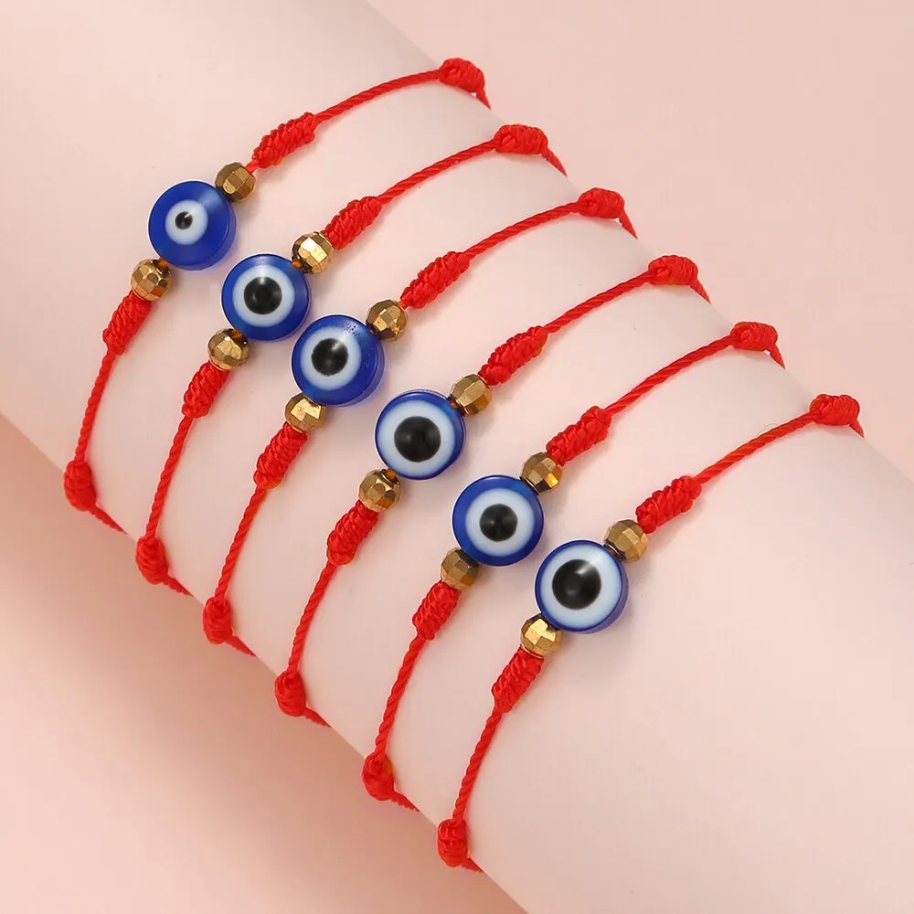 6Pcs/lot Handmade Turkish Lucky Evil Eye Bracelets For Women Braided Red Black Blue Rope Wrist Hand Love Friendship Jewelry image 4