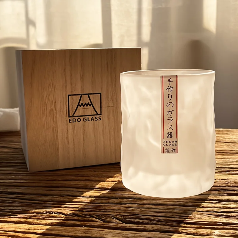Japanese Design First Snow Frost Whiskey Glass With Gift Box, Retro Thick Bottom EDO Crystal Glacier Flat Bottom Beer Glass