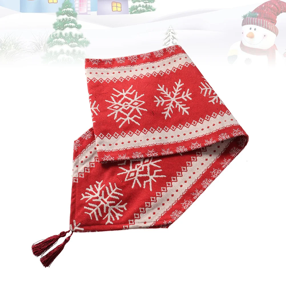 

Christmas Tablecloth Snowflake Red Cotton Table Cover Runner Mat Decoration Supplies for Dining Tea Table Home Decor Protection