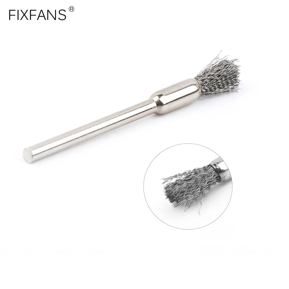 10Pcs 3mm Shank Pen Shape Silver Stainless Steel Wire Brush Polishing Cleaning Brushes for Rust Removal Tool