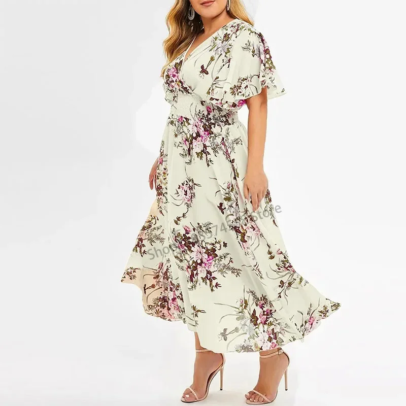 Vestido floral holgado para mujer, traje bohemio de gran tamaño 3XL, 4XL, 5XL, adecuado para playa y verano, 2024