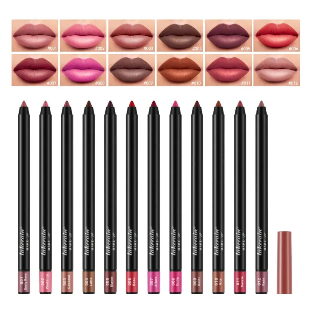 Smooth Matte Lipliner Pencil Waterproof Non-stick Cup Lip Outline Lipstick Pen Silky Long Lasting Lip Gloss Makeup