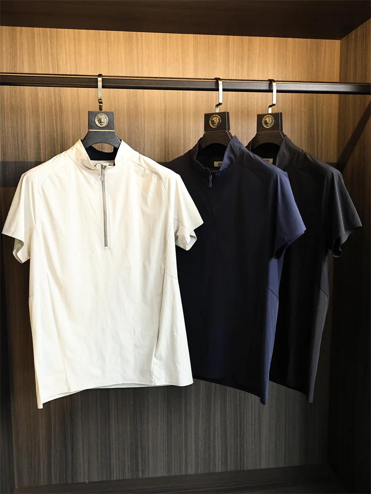 

Мужская дышащая футболка с коротким рукавом на молнии, модная городская летняя модель