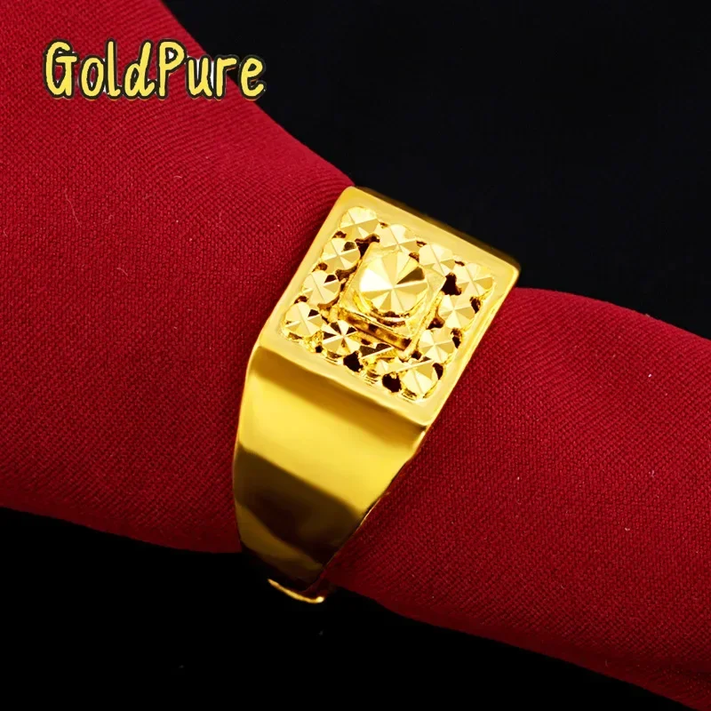 

Goldpure Men's Ring 9999 24K Real Gold Car Flower 24K Gold Opening Ring Domineering Thick Ring Christmas Gift for Boyfriend Adju