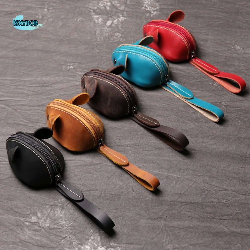

Portable Retro Mouse Purse Leather Cute Zipper Key Bag Fashion Storage Bag Unisex