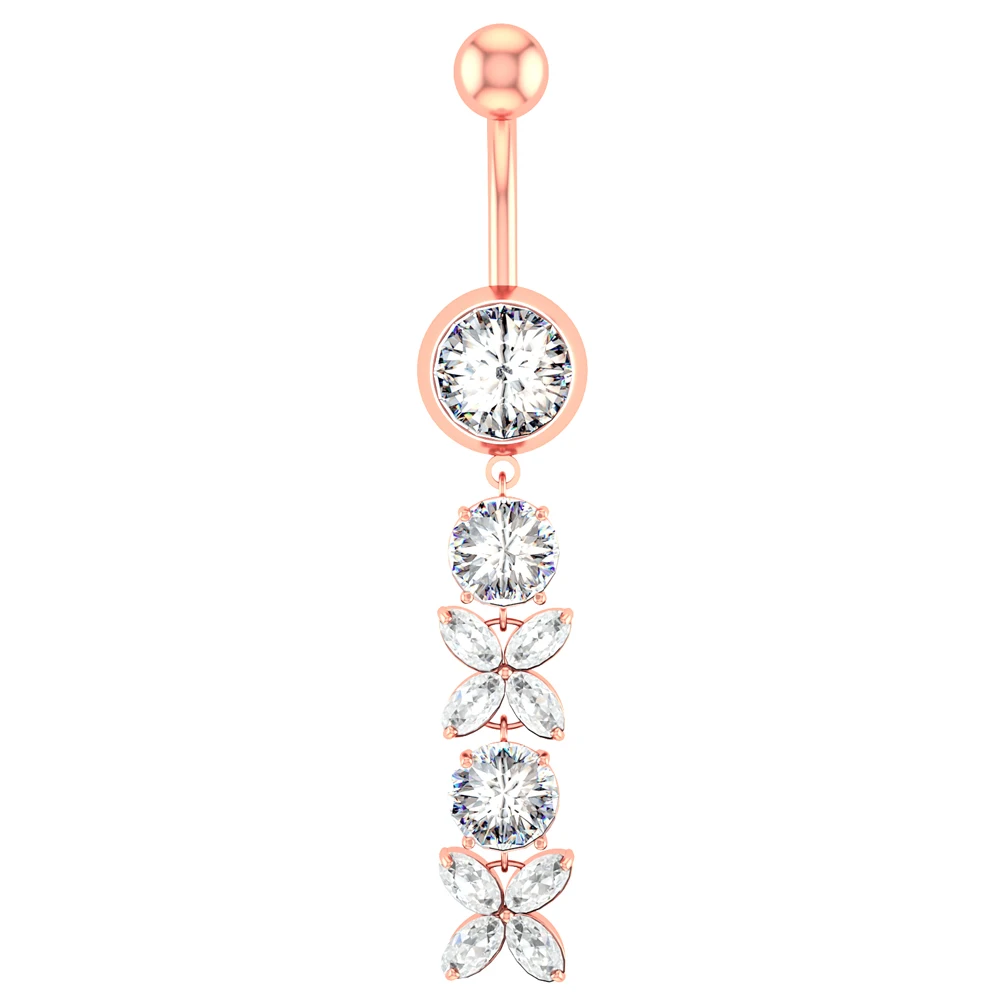 Flower Butterfly Dangled Belly Button Rings, Stainless Steel