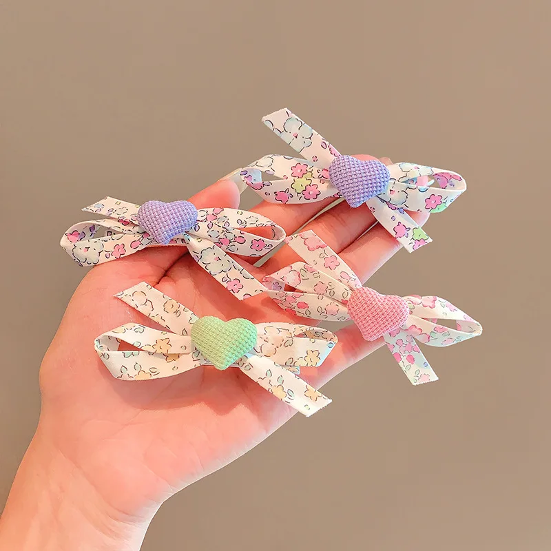 

2 Pcs Children's Hair Scrunchies Pack Korean Floral Heart Kawaii Elastic Hair Bands Sweet Fashionable Versatile Hair Accessories