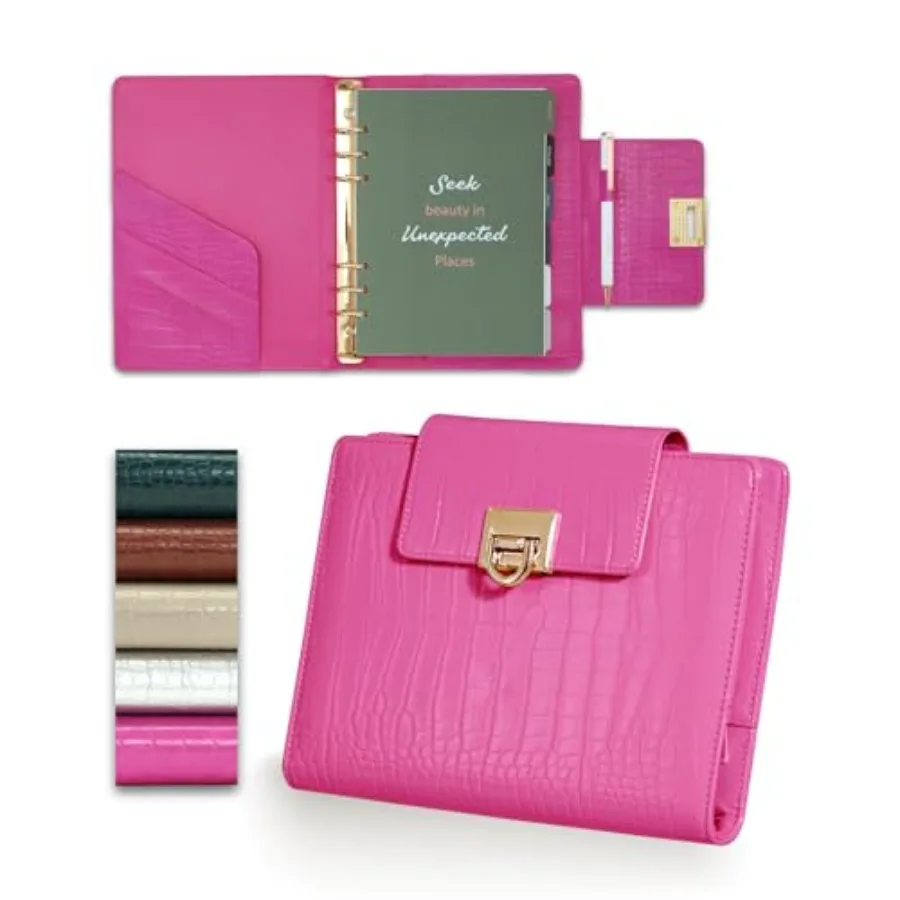 

® Ежедневник A5 с тиснением под крокодила, многоразовый, без дат, 5.8" x 8.3", с обложкой из кожи с текстурой крокодила, на 6 кольцах, сменный блок