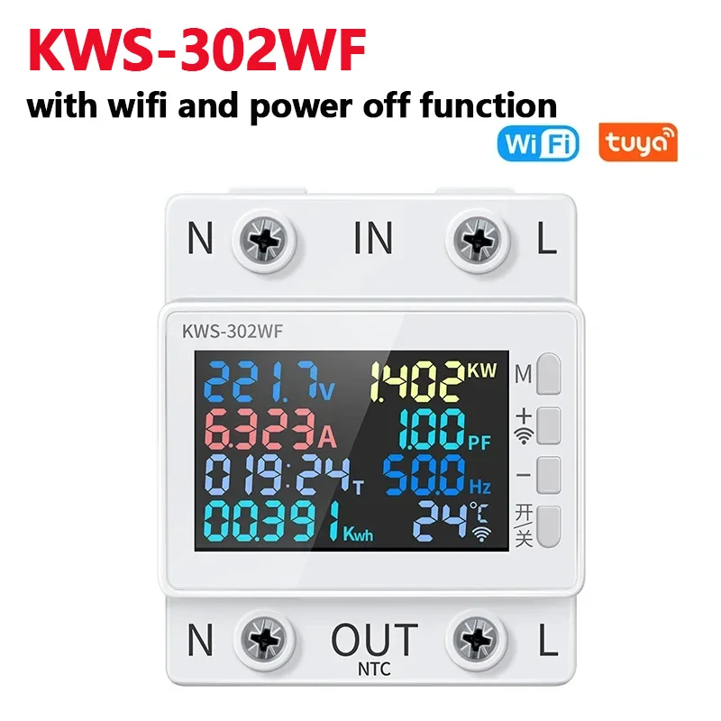 Miernik mocy 170-270V/63A 8 w1 kolorowy ekran wielofunkcyjny woltomierz prądu przemiennego mocy mocy wzmacniacze napięcia Watt Kwh zdalnie sterowany