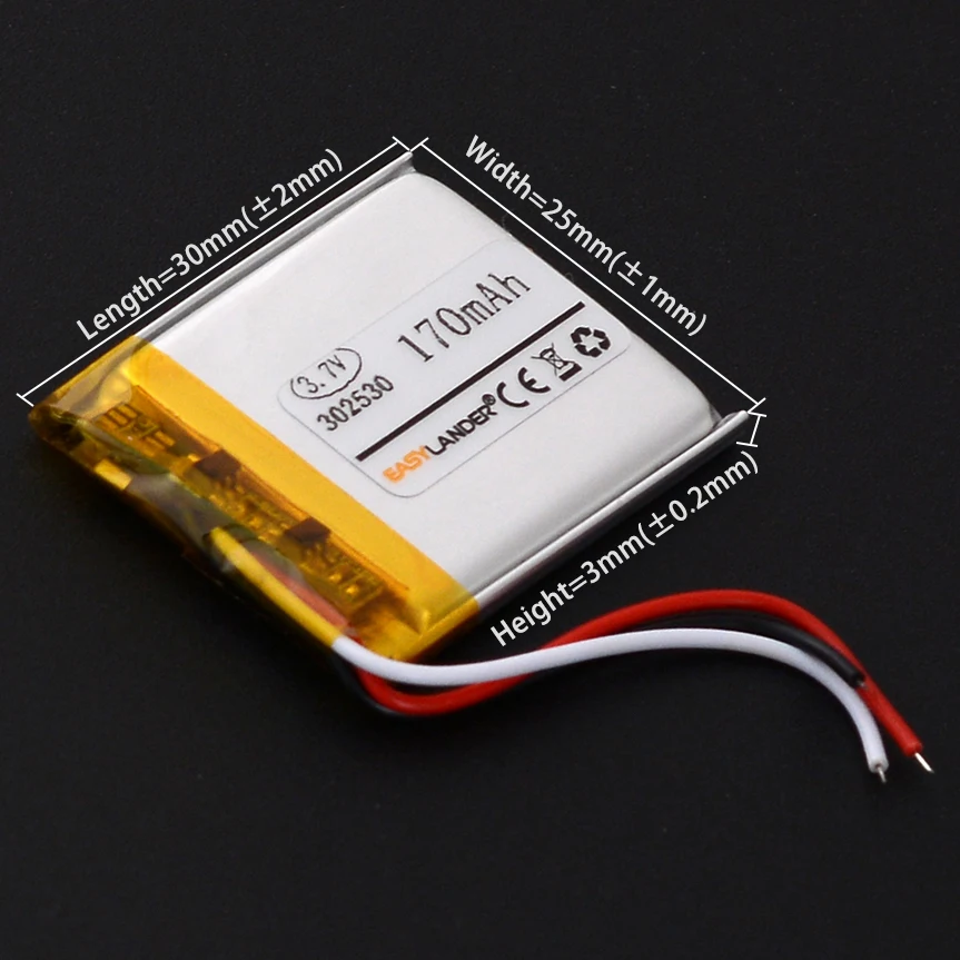 3Wires 302530 3.7V 200mAh Rechargeable Li Polymer lithium Lipo Battery 402530 502530 602530 702530 802530 902530 102530