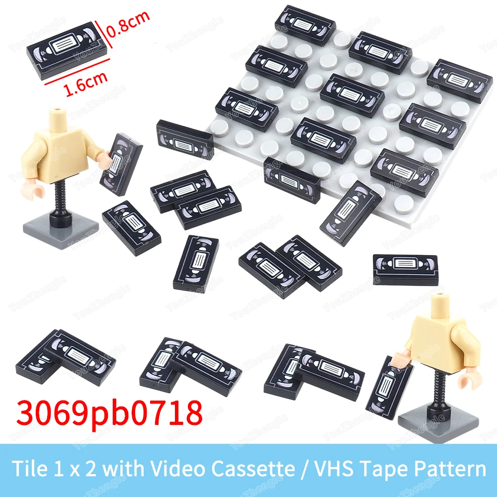 VHS الشريط المطبوعة نمط بنة البلاط الأساسية 1x2 أجزاء 3069 MOC أرقام آلات الأصوات معدات مشاهد نماذج دمى هدايا