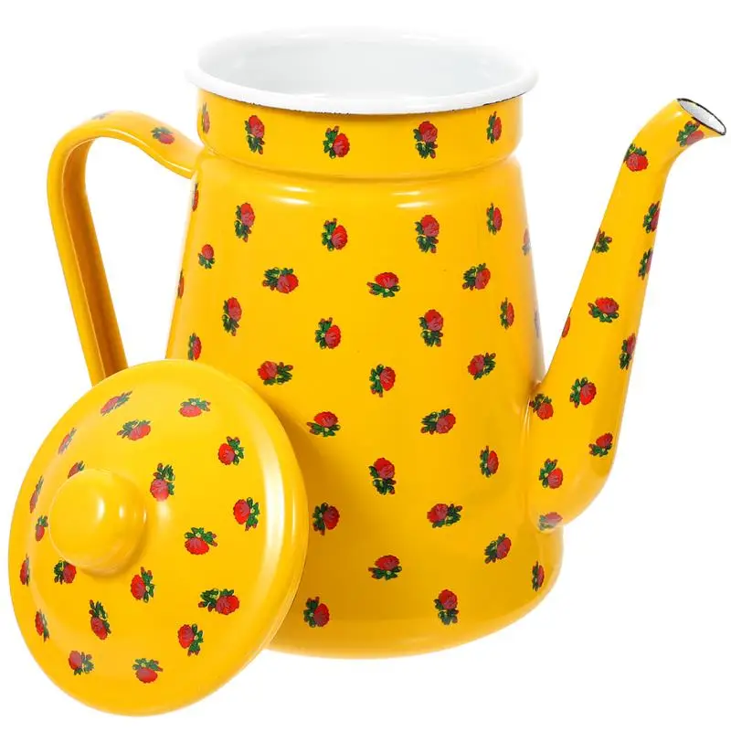 1.5L Kitchen Home Tea Drip Coffee Maker Campfire Kettle Campfire Coffee Pot Camping Teapot Enamel Coffee Pot for Coffee Tea