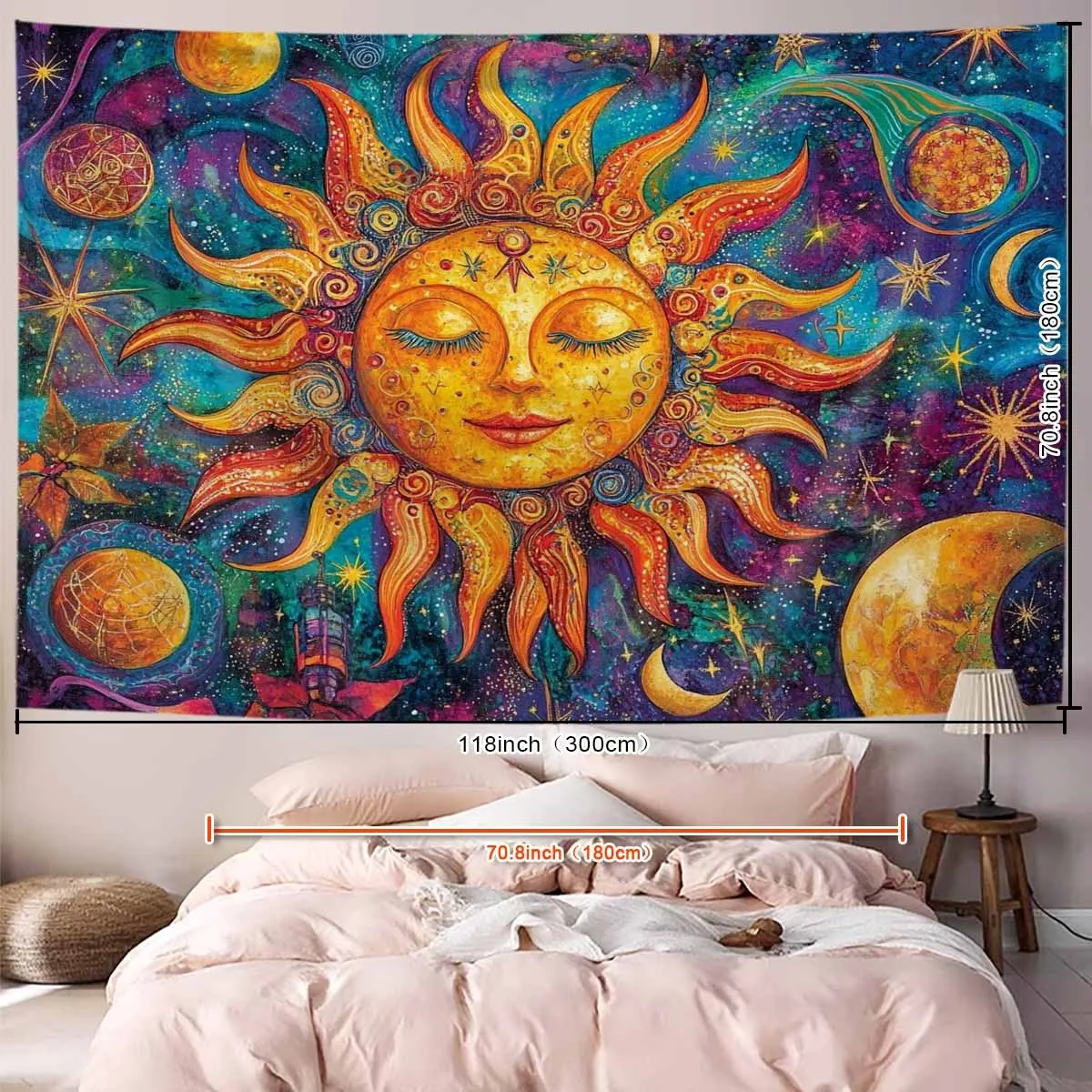VIKAMA Cosmic Sunlight im Dunkeln leuchtender Wandteppich, Nebel, Schlafzimmer, Kopfteil, Hintergrund, Heilung, Wohnzimmer, spirituelle Raumdekoration