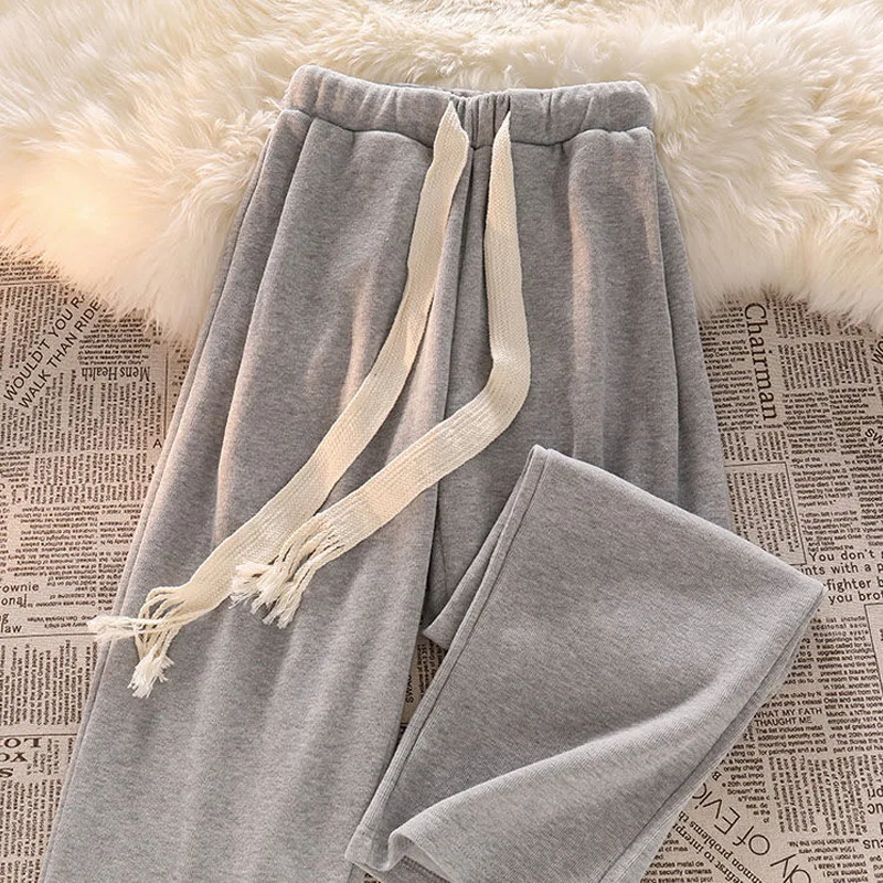 

Spring Autumn New Casual Lacing Elastic Waist Straight Pants Solid Loose All-match Wide Leg Pants Fashion Trend Women Clothing