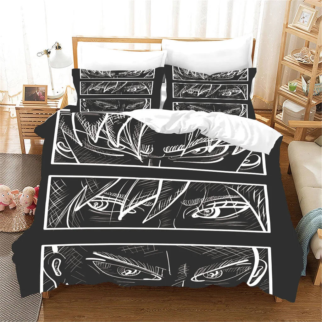 Japanese Cartoon Anime Cute Girls Eye Sketch 3pcs Polyester Bedding Sets Single Double Bed Duvet Cover Set and 2pcs Pillow cover