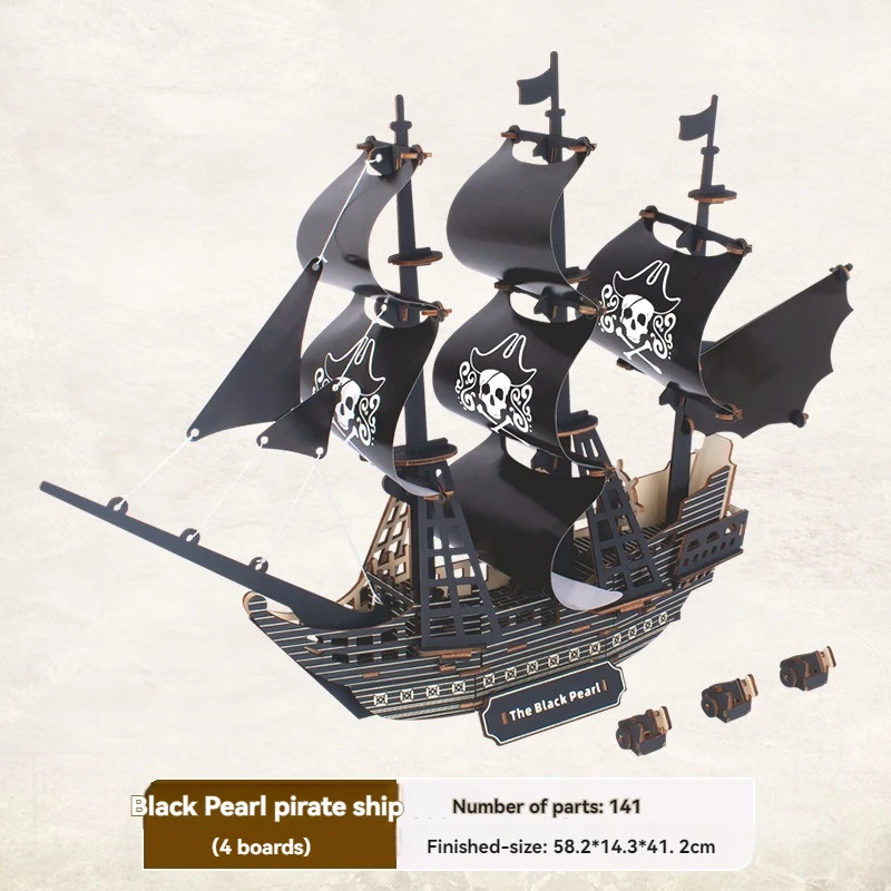 ชุดประกอบโมเดลเรือโจรสลัดแบล็คเพิร์ลแคริบเบียน ของเล่นตัวต่อสามมิติขนาดใหญ่ ทำด้วยมือ