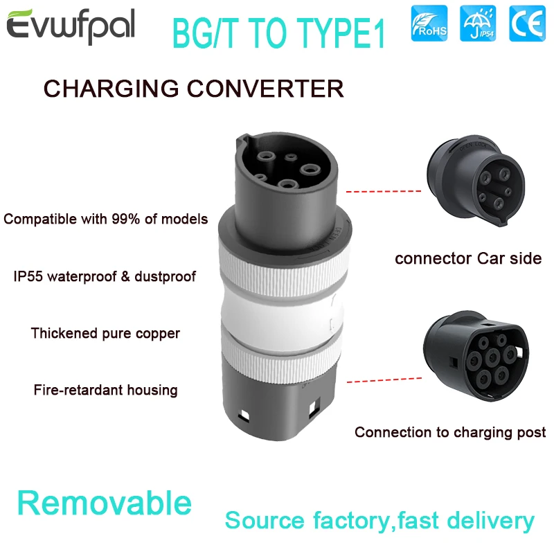 

GB/T To Type1 EV Charger Adapter Converter IEC 62196 16A 32A J1772 For Electric Vehicle Charging Connector
