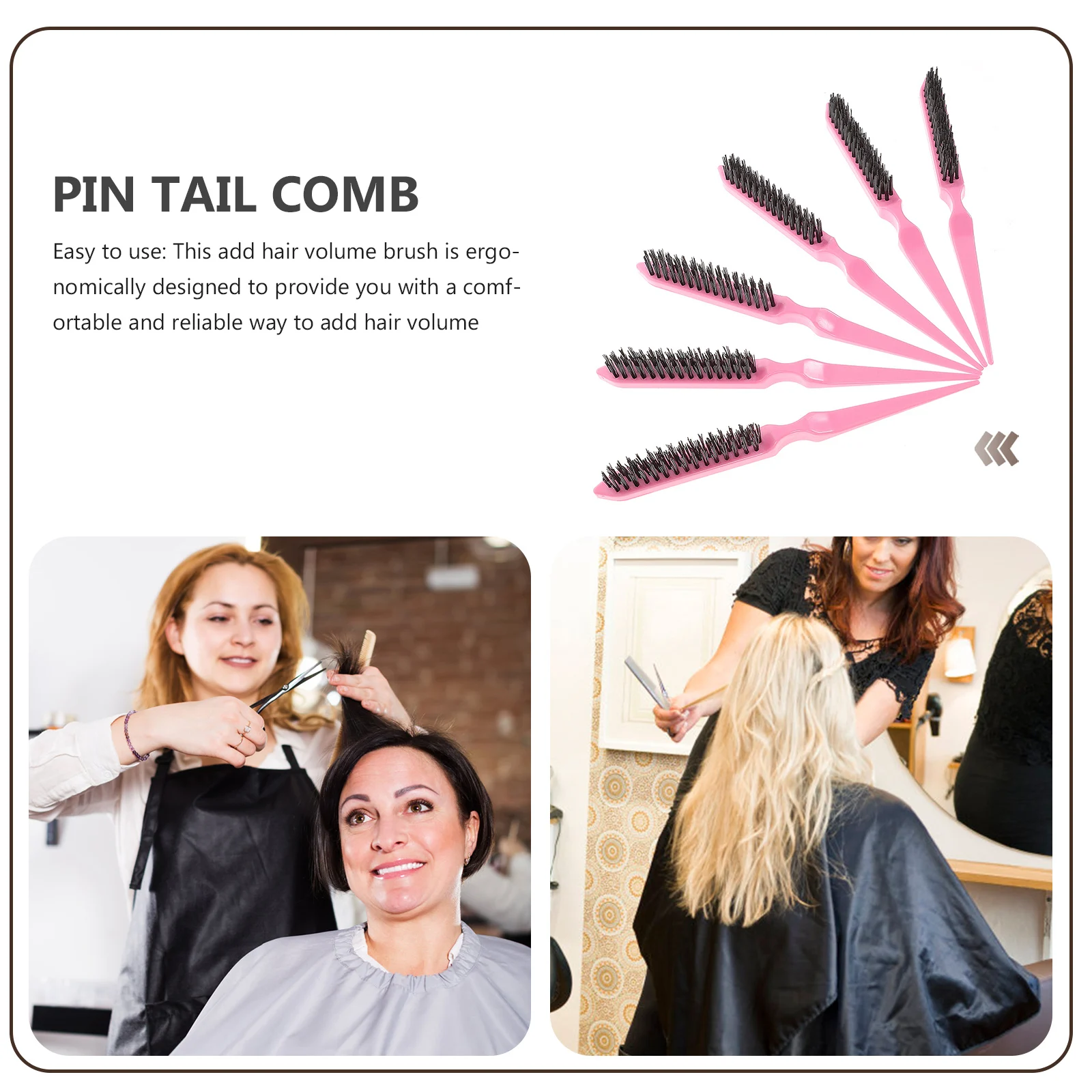 

6pcs Pin Tail Comb Three Row Teasing Brush for Hair Styling Volume Bristle Combs Lightweight Ergonomic Handle All Hair Types