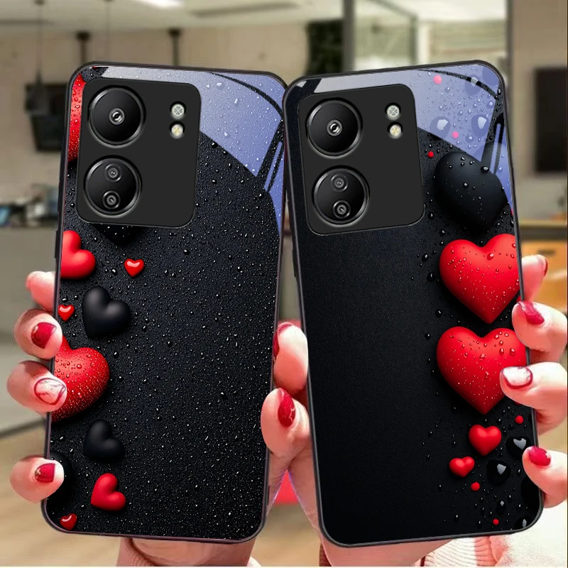 

Red and Black Hearts For Xiaomi Redmi 13C Note13 12 Pro Plus 5G Note 9 13T Pro POCO X6 F5 F6 Black tempered glass phone case