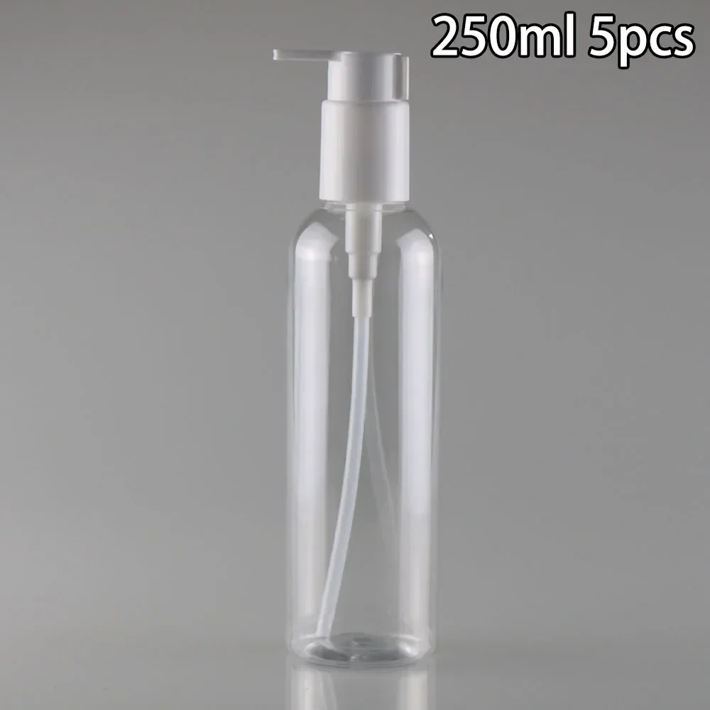 투명 플라스틱 빈 플라스틱 병, 블랙 로션 펌프 디펜서, 샴푸 보관용, 250ml, 5 개