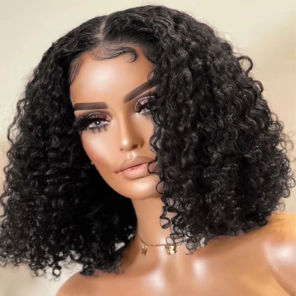 

Short Curly Human Hair 4x4 Lace Closure Bob Wigs Water Lace Front 100 Human Hair For Women PrePlucked Brazilian 13x4 Lace Wig