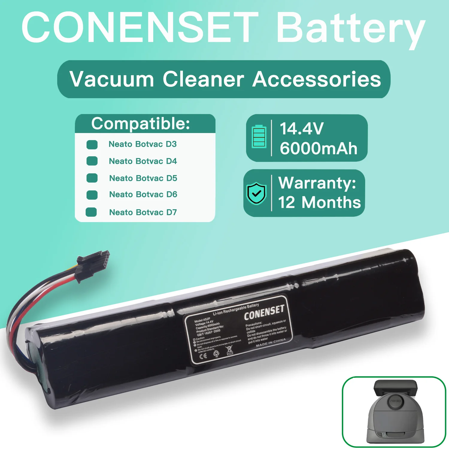 

6000mah Battery Replacement For Neato Botvac D3 D4 D5 D6 D7 D301 D303 D502 D701 D702 D703 D705 Robotic Vacuum Cleaners