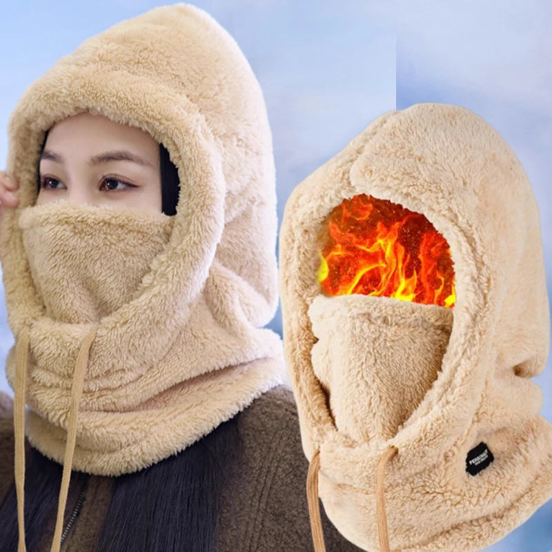 قبعة صوفية شتوية مقاومة للرياح ودافئة للنساء لركوب الدراجات مع غطاء رقبة من الصوف، وشاح للنساء، قبعة صوفية من قطعة واحدة للرجال