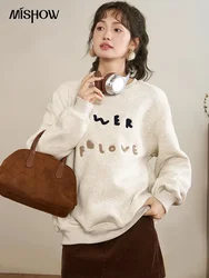 MISHOW Letter Embroidery Oversized Sweatshirt Women Autumn Winter O-neck Casual Long Sleeve Pullover Plus Velvet Top MXC52V0071