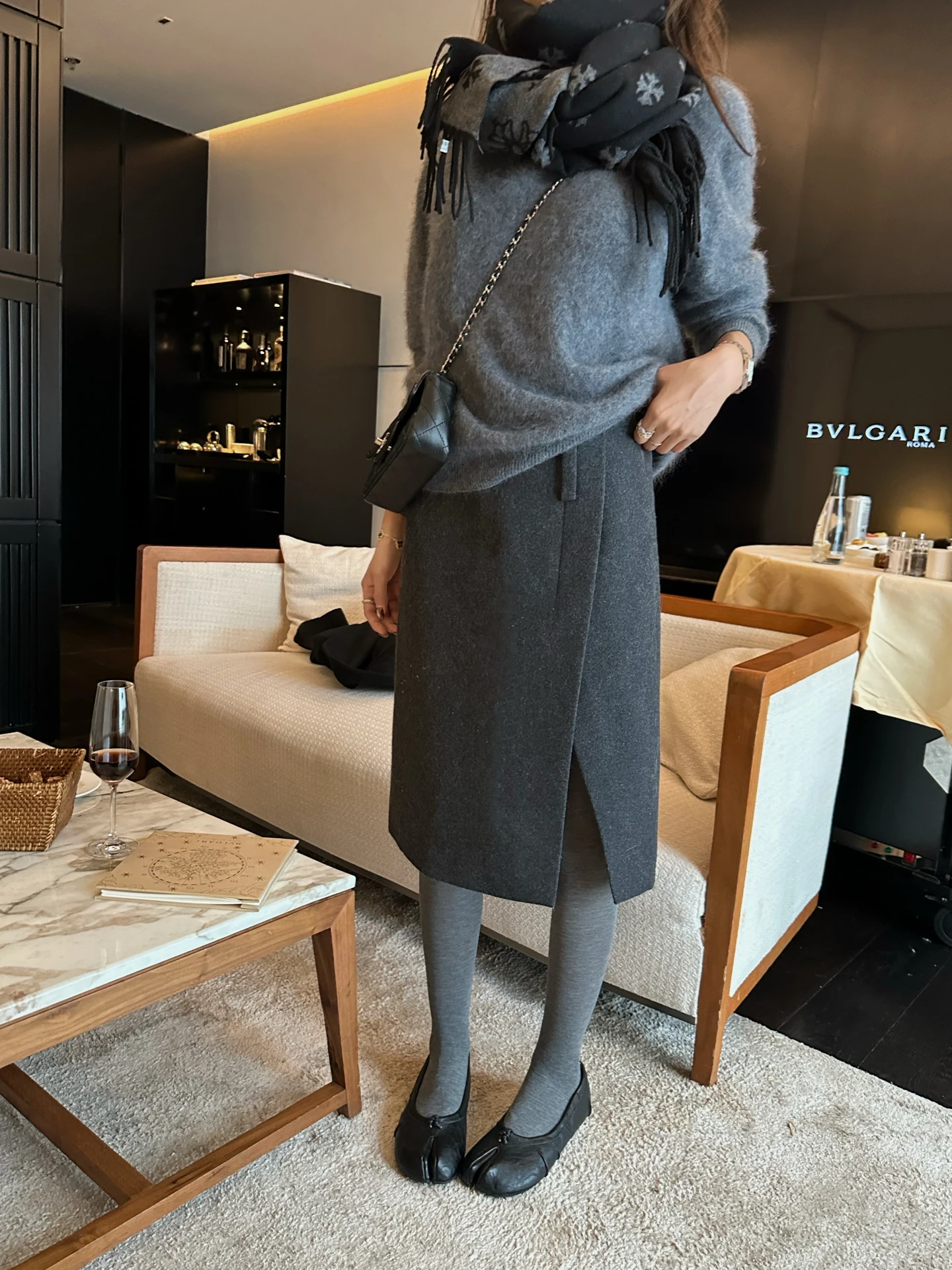 

NanaByNana Dublin Зимняя шерстяная твидовая юбка женская, асимметричная, с высокой талией, теплая, вязаная